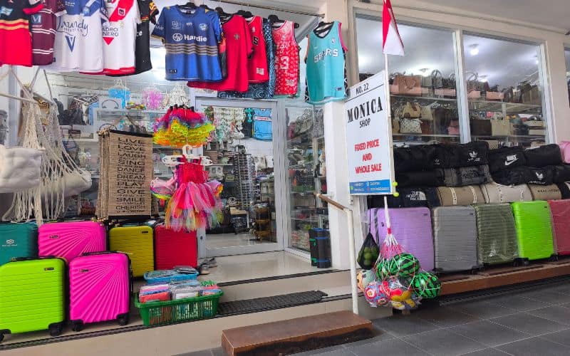 Shopping at Monica's fixed price shop Sanur Bali souvenir market