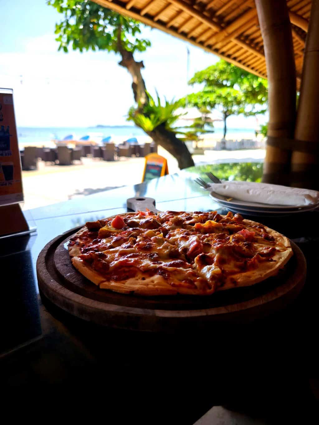 Pizza at La Playa beachfront restaurant Sanur Bali